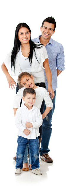 Happy young father, mother, boy and girl